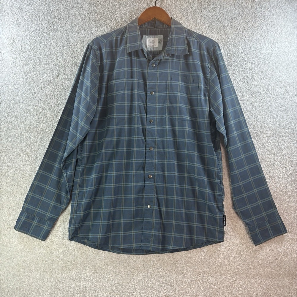 Flylow Shirt Mens Large Blue Plaid Performance Tech Snap Button Fishing Outdoors